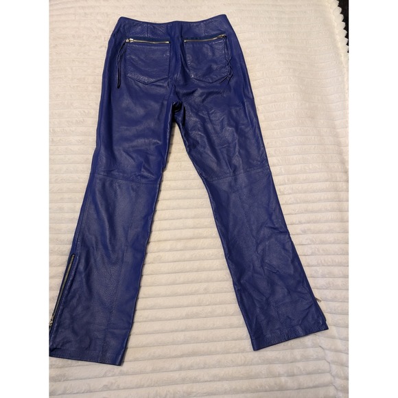 Metrostyle Royal Blue Genuine Leather Zip Front Pants with tasselsSize 10 - Picture 2 of 6
